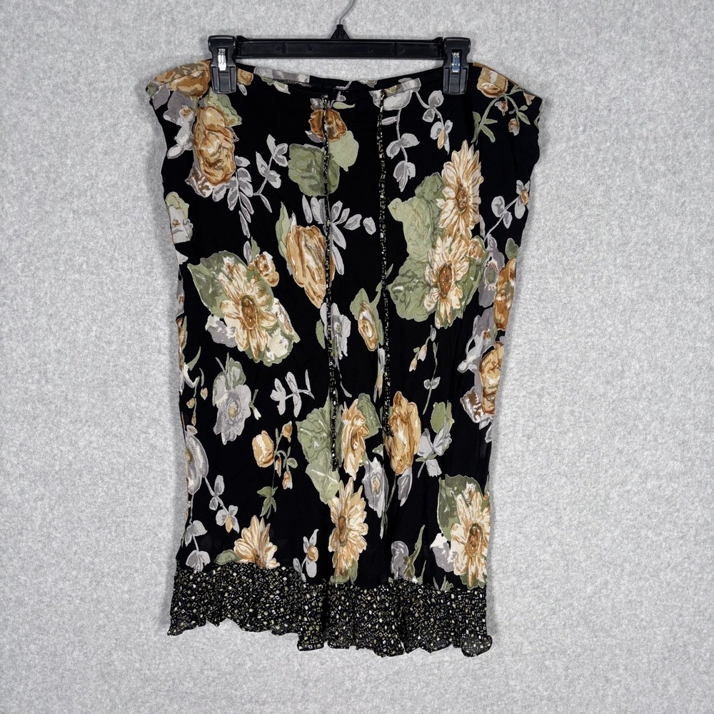 Y2K Dark Romantic Midi Skirt XL Floral Whimsigoth Fairy Grunge Ruffle Chiffon